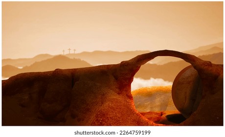 Cave and cross for easter, Easter background.