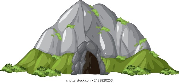 A cave entrance in a rocky mountain