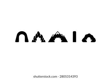 Cave Entrance Silhouette Vector Collection Set