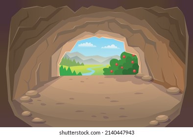 Cave. Exit from the cave.Illustration in cartoon style for games.