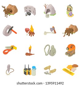 Cave exploration icons set. Isometric set of cave exploration vector icons for web isolated on white background