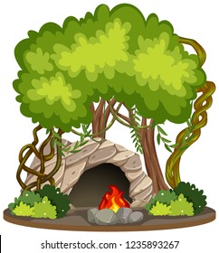 Cueva con fondo de fuego ilustración de la escena