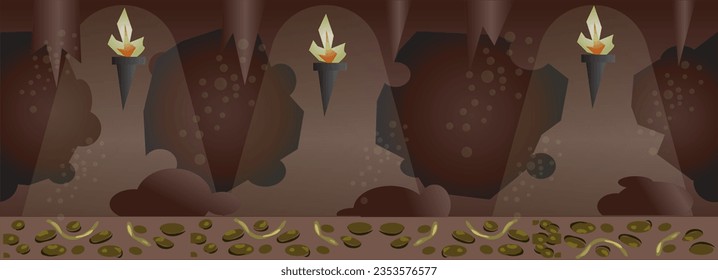 Ilustración del fondo del juego de cueva y del vector