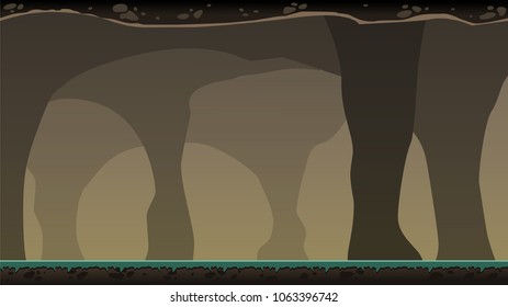 Cave Game Stage Level Background Illustration and Platform