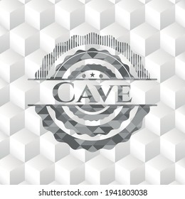 Cave grey emblem with geometric cube white background. 
