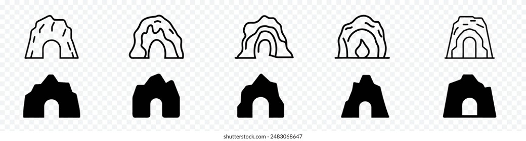 cave icon, cave icon in different style vector illustration. Stone gate frame. Entrance to stone caves. Old cave in rock, cave icons.