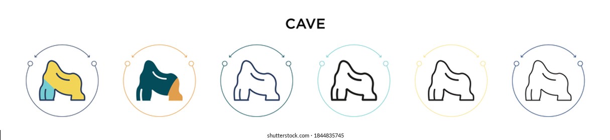 Cave icon in filled, thin line, outline and stroke style. Vector illustration of two colored and black cave vector icons designs can be used for mobile, ui, web