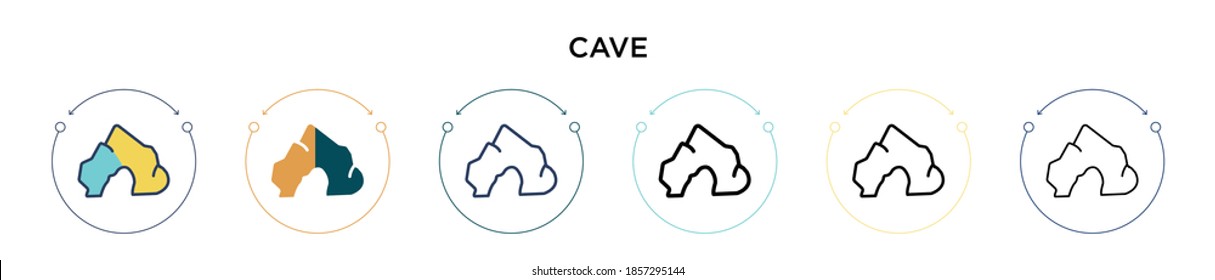 Cave icon in filled, thin line, outline and stroke style. Vector illustration of two colored and black cave vector icons designs can be used for mobile, ui, web