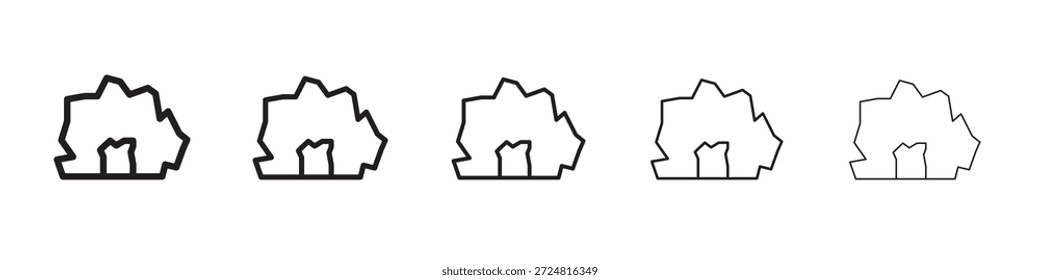 Vectores de símbolos lineales de iconos de cueva. Conjunto de trazos editables