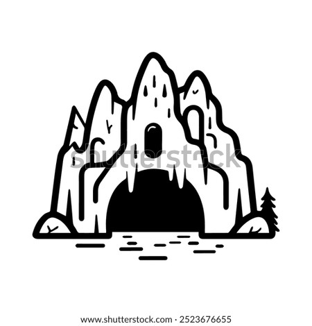 cave icon or modern line symbol. Vector line art and icon design with bold outline. Black and white Pixel Perfect minimalistic symbol isolated white background. Silhouette simple thin sign