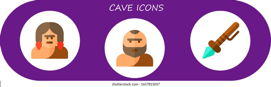 cave icon set. 3 flat cave icons. Included troglodyte, prehistoric icons