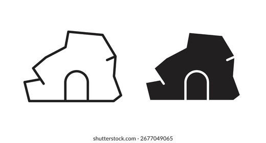 Conjunto de iconos de cueva, arte de línea y diseño de glifos. Eps10