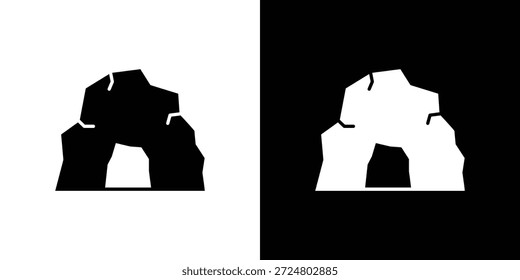 Paquete de diseño de ilustración plana de Vector de silueta de icono de cueva.