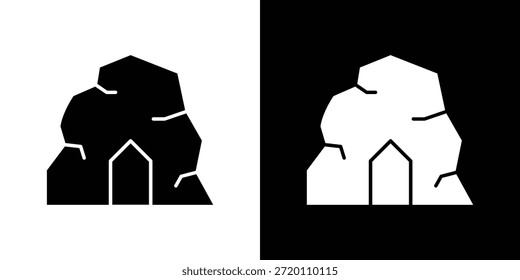 Icono de cueva ilustraciones gráficas planas simples. Vector de silueta blanco y negro