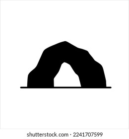 Cave icon. Stone shelter. Entrance to the mountain dungeon. Black silhouette