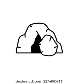 Cave icon. Stone shelter. Entrance to the mountain dungeon. Black silhouette