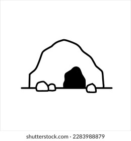 Cave icon. Stone shelter. Entrance to the mountain dungeon. Black silhouette