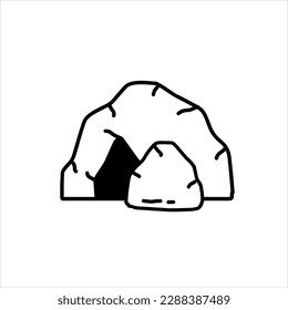 Cave icon. Stone shelter. Entrance to the mountain dungeon. Black silhouette