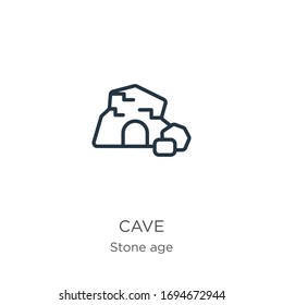 Cave icon. Thin linear cave outline icon isolated on white background from stone age collection. Line vector sign, symbol for web and mobile