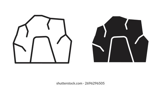 Icono de cueva en trazo delgado y estilo plano.