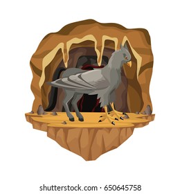 Cave interior scene with hippogriff greek mythological creature