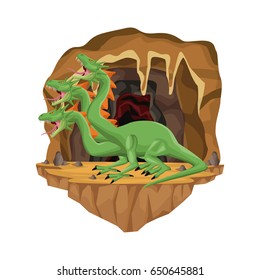 Cave interior scene with hydra mythological creature