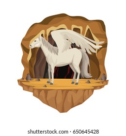 Cave interior scene with pegasus greek mythological creature