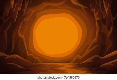 Cave landscape. cartoon mountain scene background vector illustration