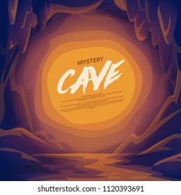 Cave Landscape With Place For Text.. Cartoon Mountain Scene Background Vector Illustration