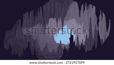 Cave limestone landscape. Cavern inside view, stalagmites and stalactites formations, geology, mineral deposits, nature underground, mountain exploration, tourism background qualitative vector concept