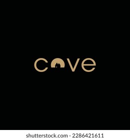 cave logo with logotype and wordmark design concept