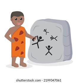 Cave Man african Write On Stone  With Charcoal design character on white background