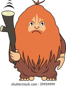 Cave man with a bludgeon - cartoon, vector, illustration