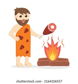 Cave Man Burn Meat design character on white background