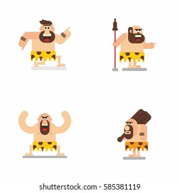 Cave man cartoon character set