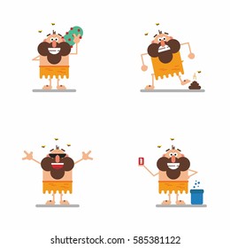 Cave man cartoon character set