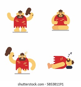 Cave man cartoon character set