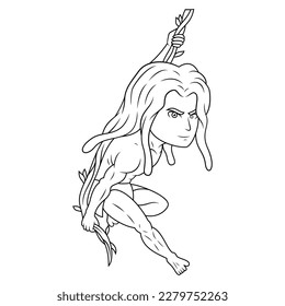 Cave man chibi mascot line art