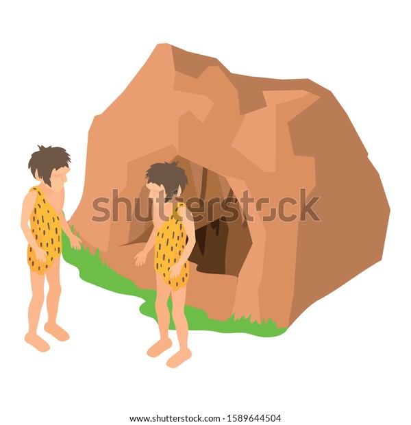 Cave man icon. Isometric illustration of cave man\
vector icon for web