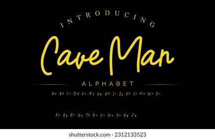 Cave Man Lettering signature font isolated on grey background. brus style alphabet. Vector logo letters.