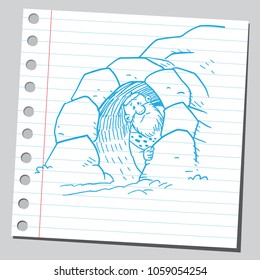 Cave man looking from cave