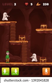 Сartoon cave mobile game design. Leveling.