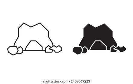 cave  outline icon collection or set. hill rock caving mine Thin vector line art
