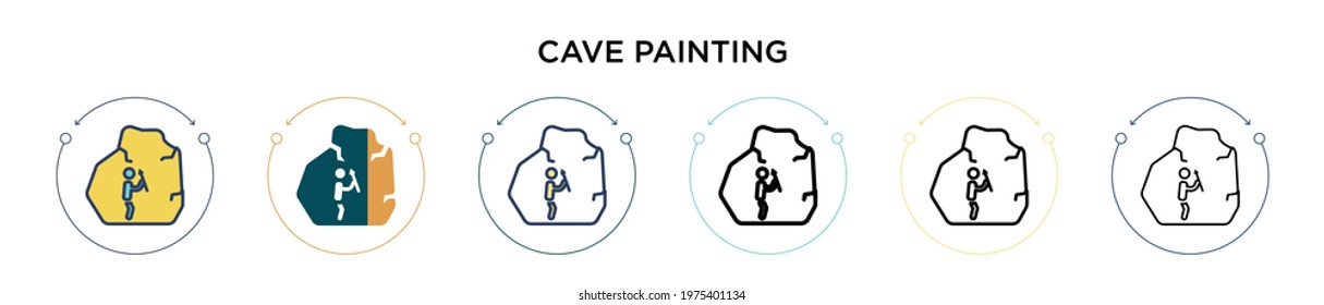 Cave painting icon in filled, thin line, outline and stroke style. Vector illustration of two colored and black cave painting vector icons designs can be used for mobile, ui, web