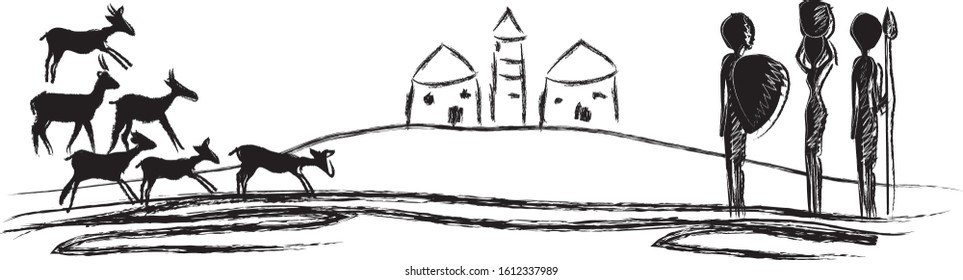 cave painting vector stone age rock color finger