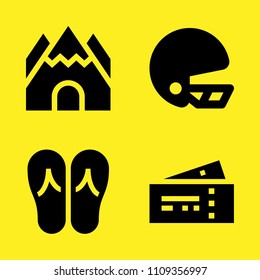 cave, plane tickets, flip flops and helmet vector icon set. Sample icons set for web and graphic design