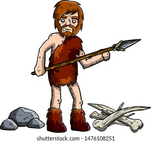 Höhle primitiven Mann und Waffen. Set von Jägern. Sprechen Sie mit Stein- und Tierknochen