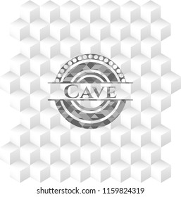 Cave realistic grey emblem with cube white background