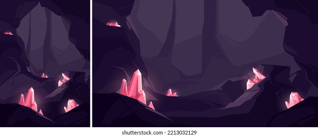 Cueva con cristales rojos. Ubicación en el subsuelo en diferentes formatos.