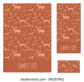 Cave rock painting animals silhouettes vector templates